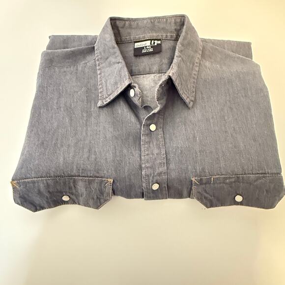 UniFirst Pearl Snap Western Long Sleeve Denim Mens Shirt Size L Cowboy Workwear - Picture 6 of 7